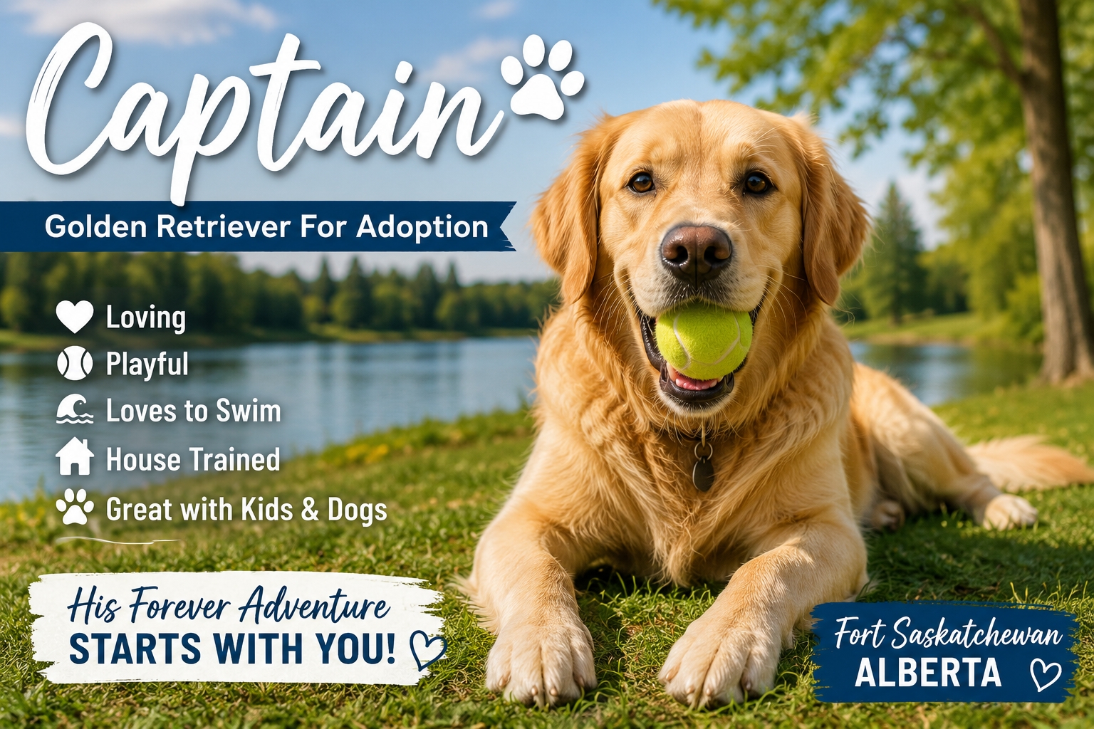 Photo Captain, a 2-year-old Golden Retriever dog for adoption in Fort Saskatchewan, Alberta