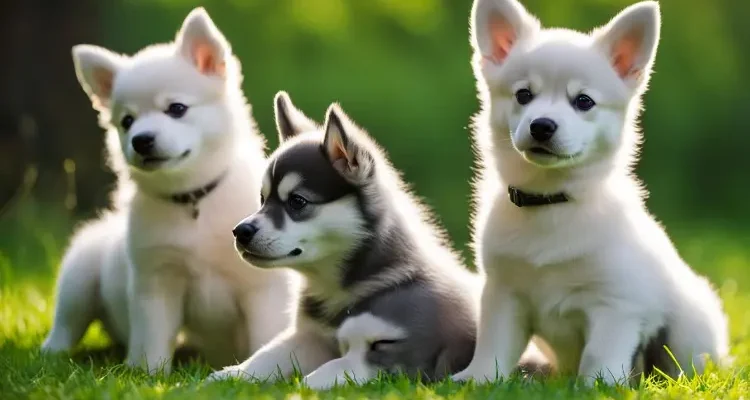 three alaskan klee kai dogs