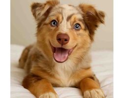 Puppy For Adoption In Charleston Photo Skarl, a 10-month-old australian shepherd chihuahua mix puppy, laying down with a sweet, happy expression in charleston sc