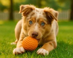 Puppy For Adoption In Charleston Photo Skarl, an adorable australian shepherd chihuahua mix puppy with white and tan fur, sitting in the grass in charleston sc