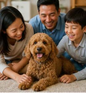 Low-shedding Miniature Poodle with family