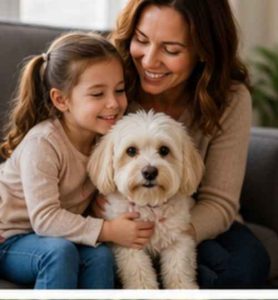 Small dog with family
