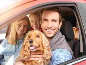 A family picks up the dog they just adopted